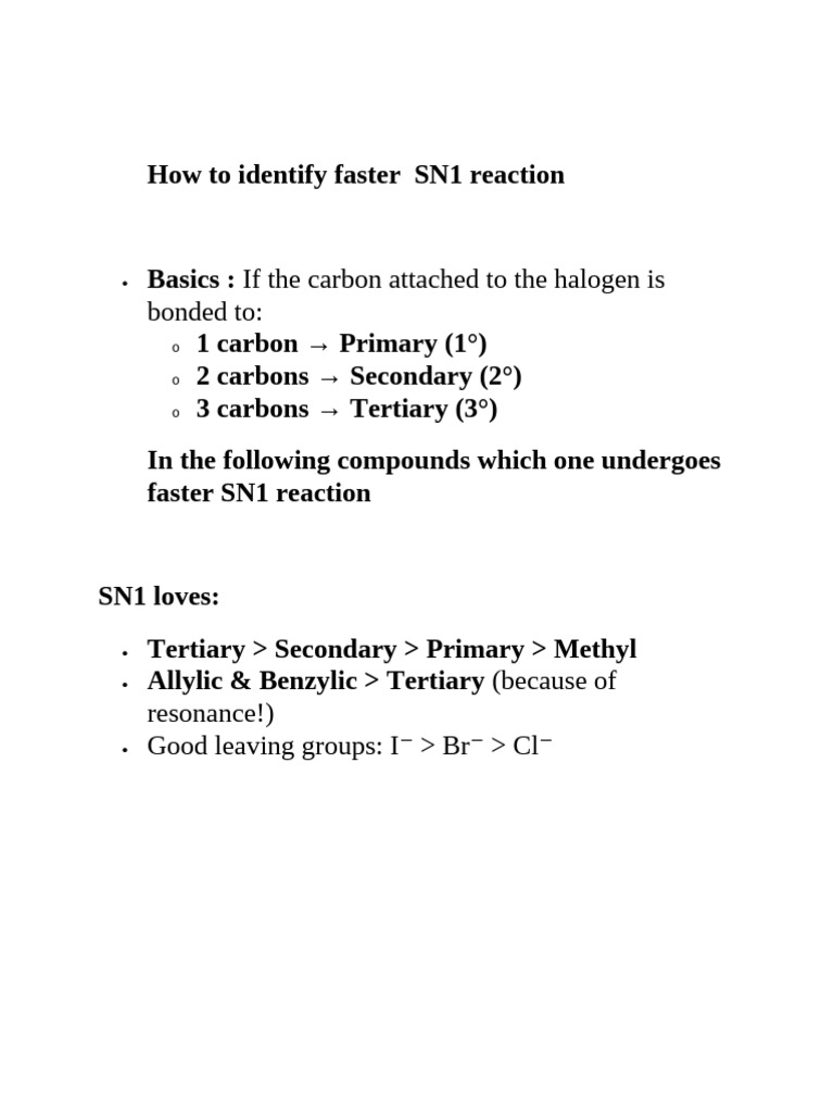 Faster SN1 Reaction Identification Guide | PDF