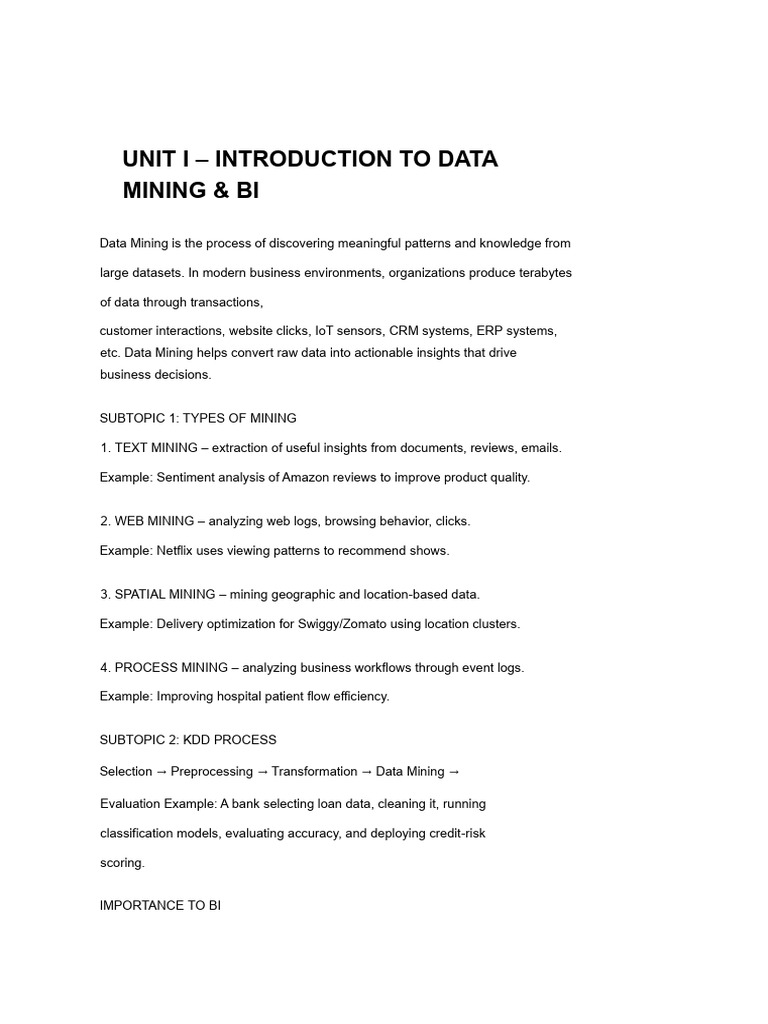 Data Mining and BI: Techniques Overview | PDF | Data Mining | Analytics