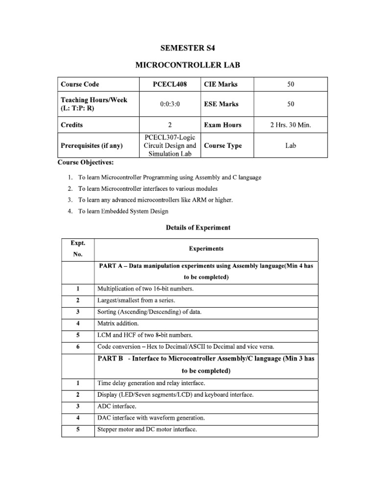 Microcontroller Lab 2024 | PDF