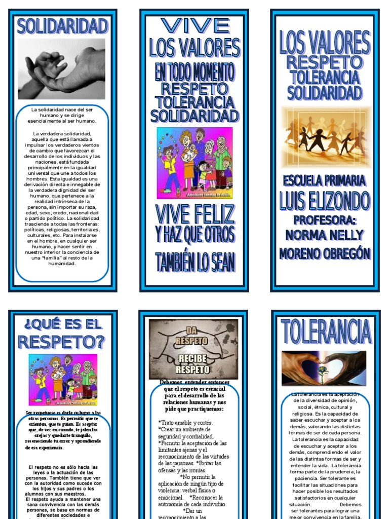 Triptico Los Valores Respeto, Tolerancia Tolerancia Sociedad