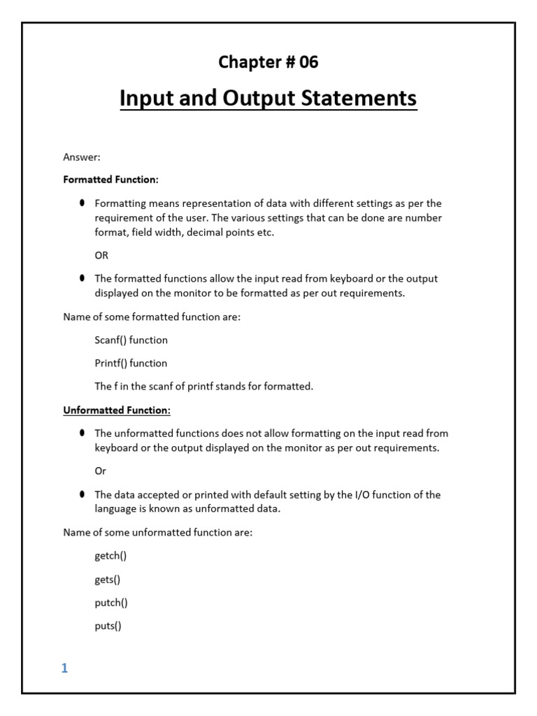 Input and Output Functions in C | PDF | Computer Science | Software ...