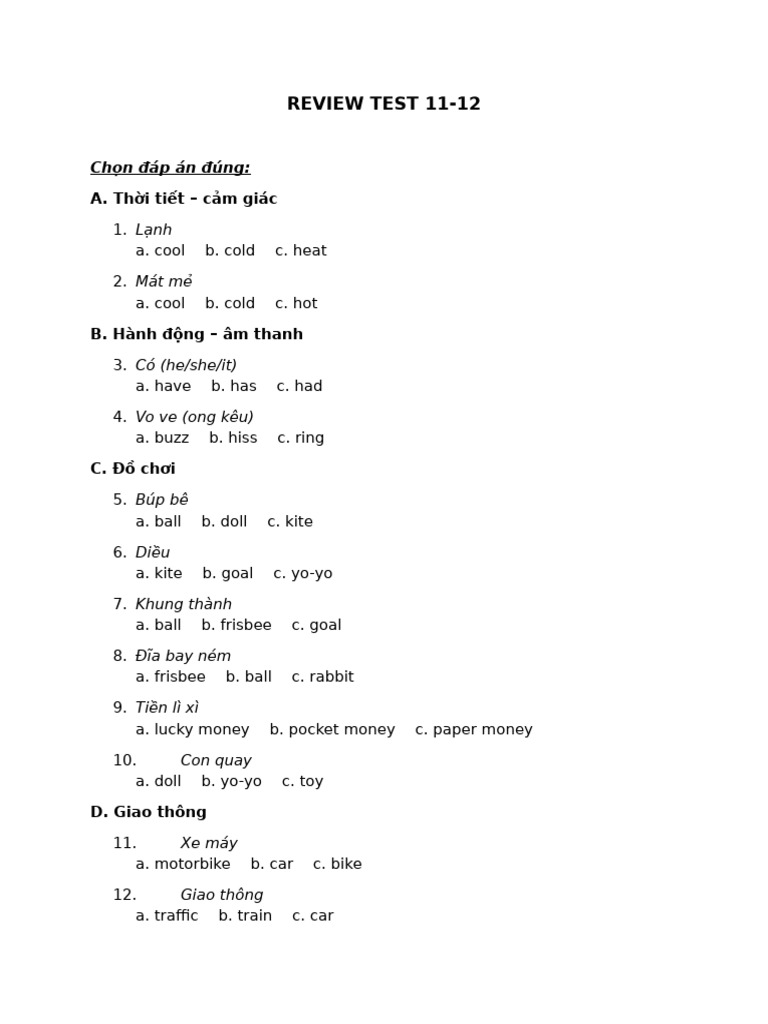 Review Test 11 12 | PDF
