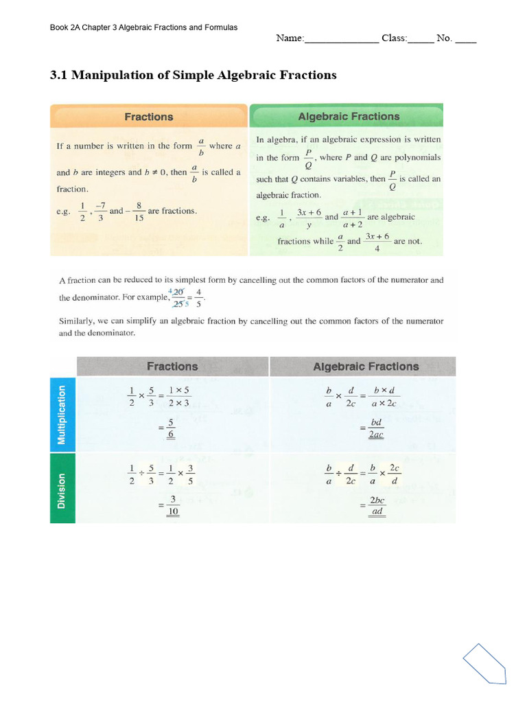(S2) Ch3 Algebraic Fractions and Formulas Ss | PDF | Area | Length