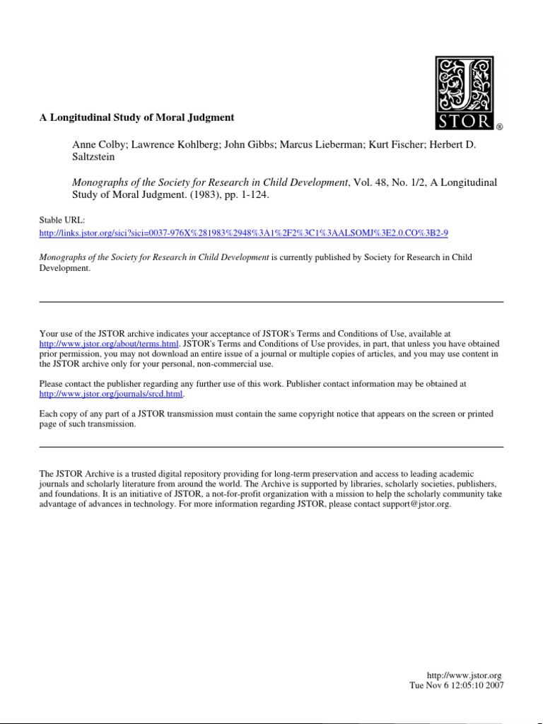 A Longitudinal Study of Moral Judgment | PDF | Morality | Thought