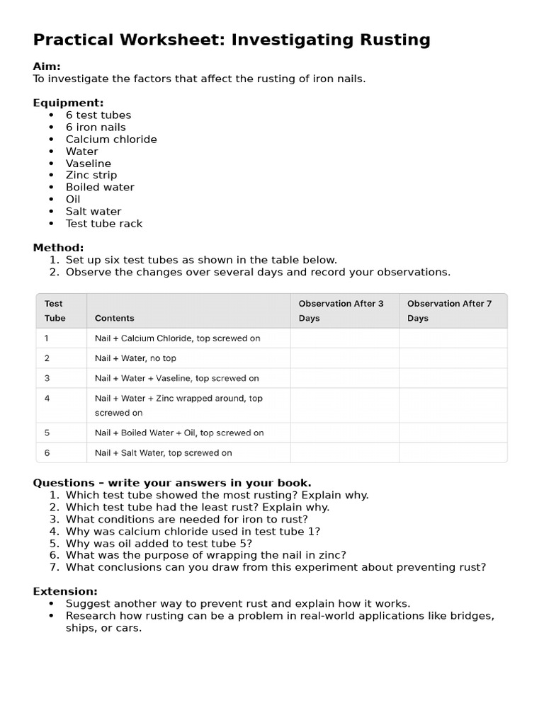 Factors Affecting Iron Rusting Experiment | PDF