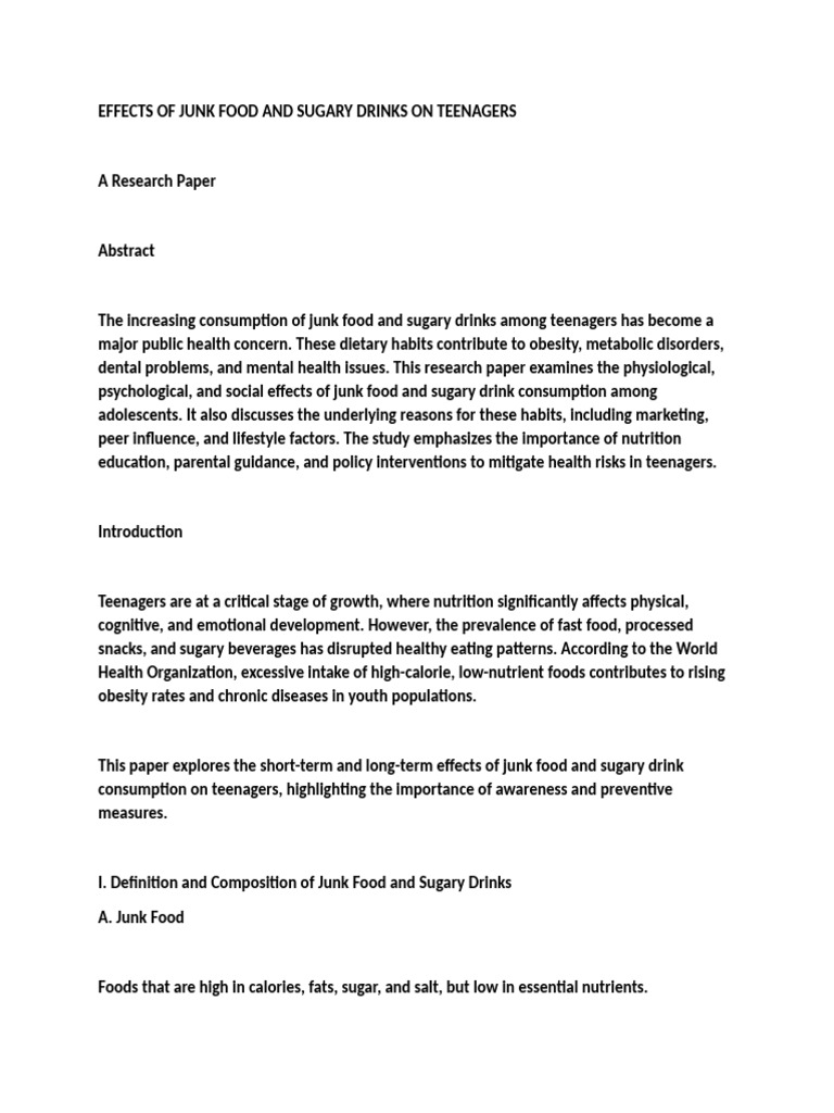 Impact of Junk Food on Teen Health | PDF | Junk Food | Healthy Diet