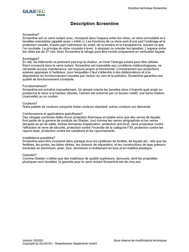 Screenline - FR Directive Technique Screenline | PDF | Fenêtre | Lunettes
