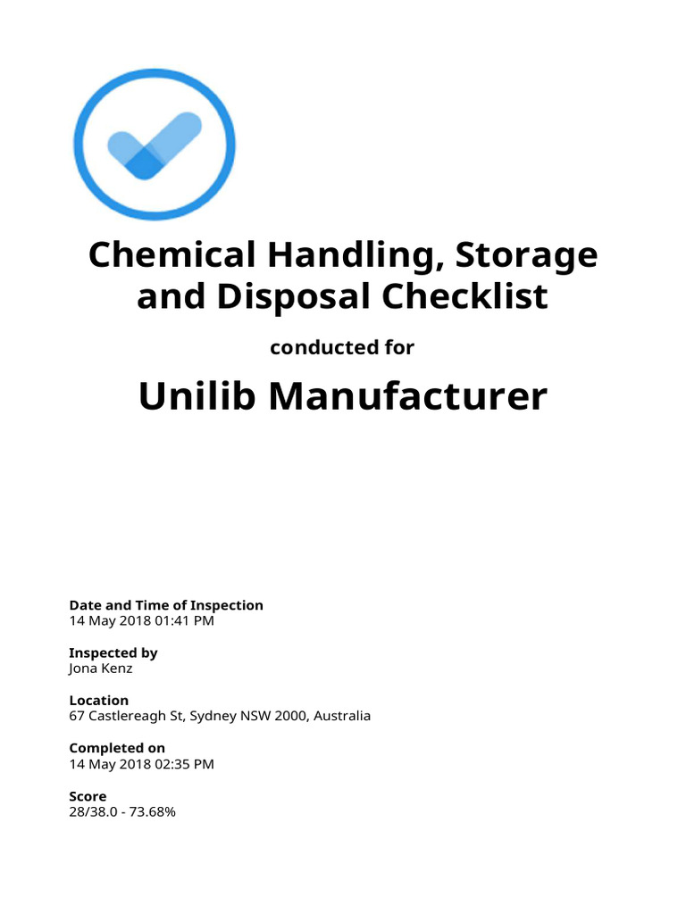 Chemical Safety Inspection Checklist | PDF | Safety | Occupational ...