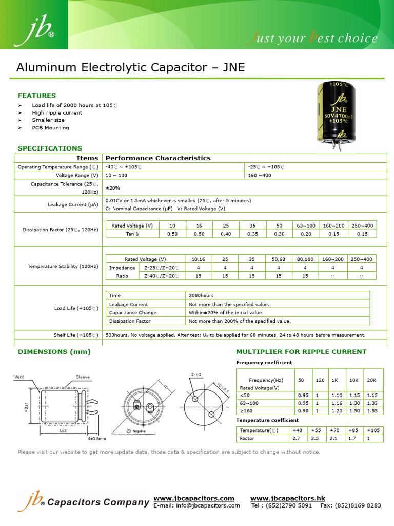 Aluminum Electrolytic Capacitor Specs | PDF | Capacitor | Capacitance