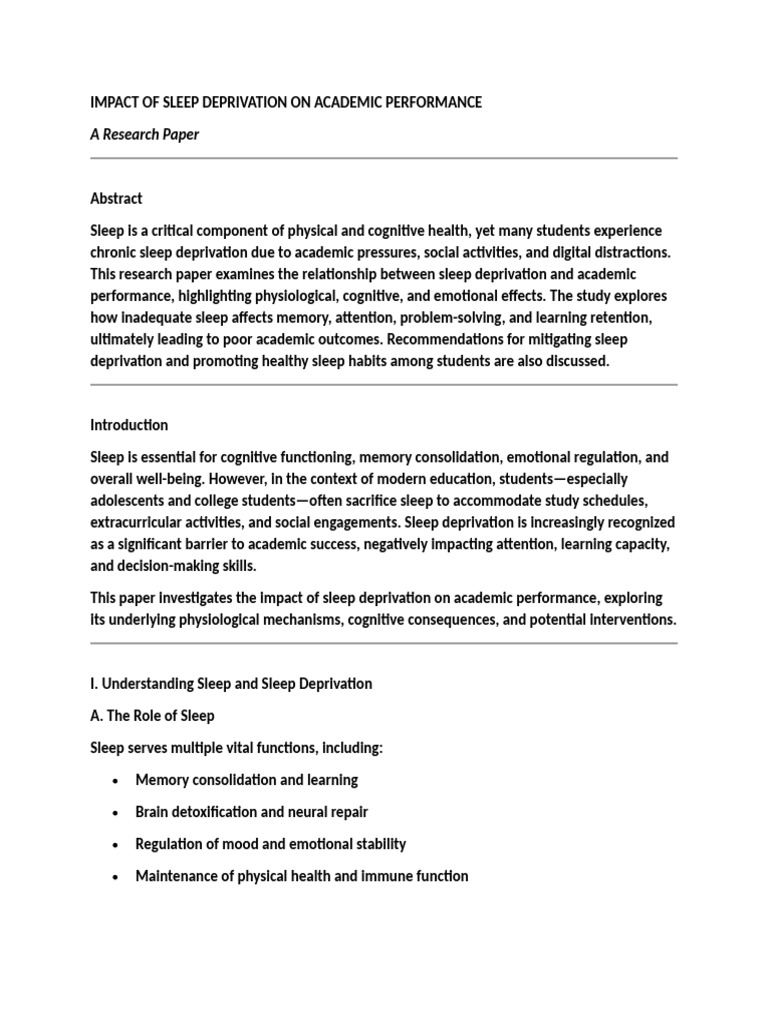 Impact of Sleep Deprivation On Academic Performance | PDF | Sleep ...