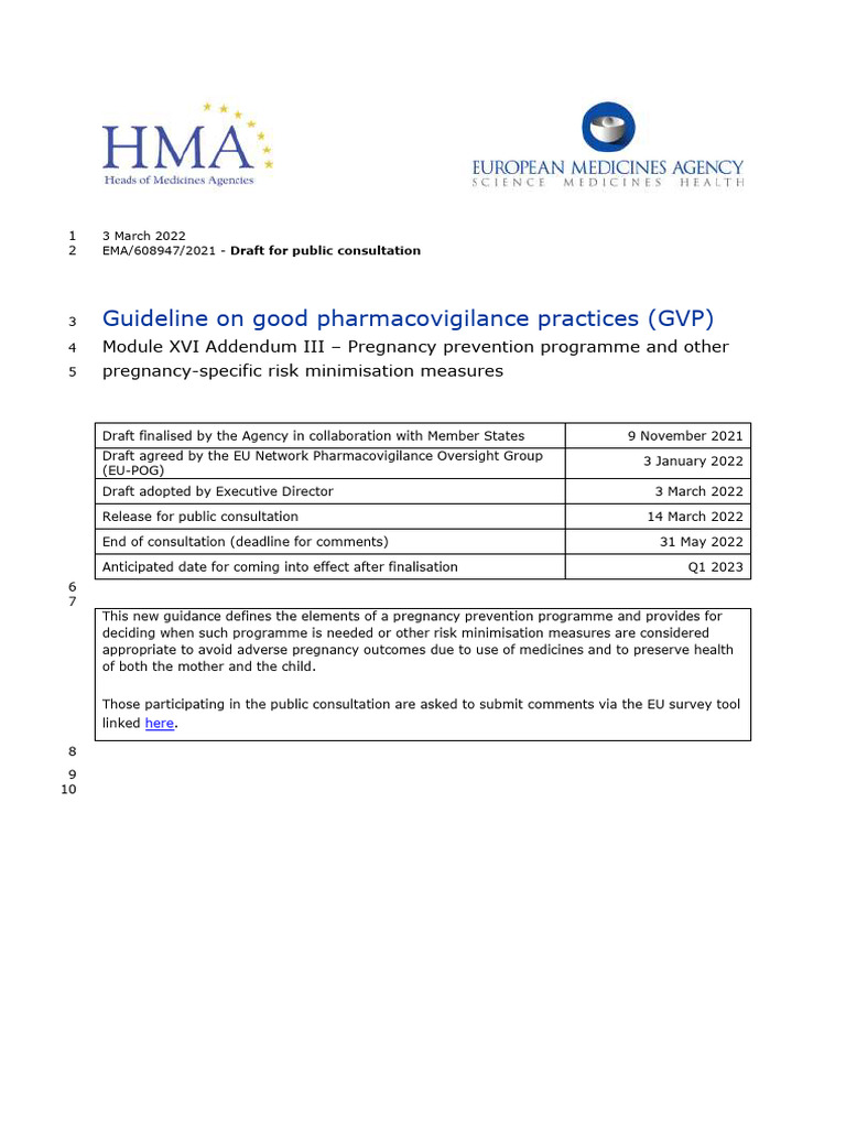 Guideline On Good Pharmacovigilance Practices (GVP) | PDF | Pregnancy ...