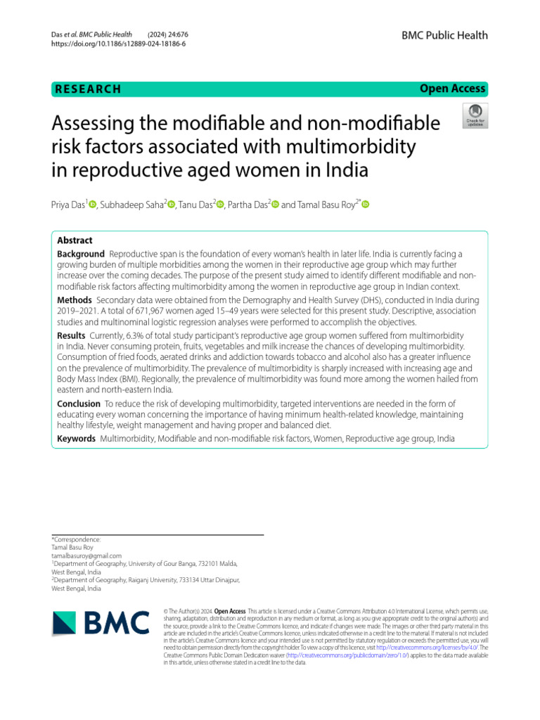 Multimorbidity Risk Factors in Indian Women | PDF | Non Communicable ...