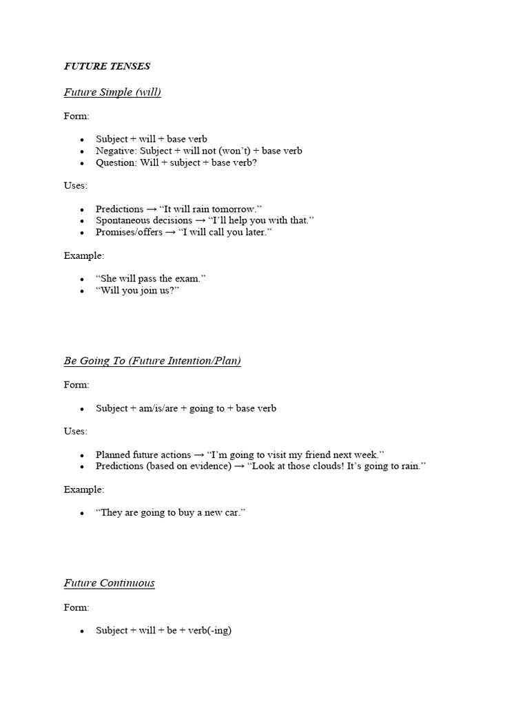 Understanding Future Tenses in English | PDF