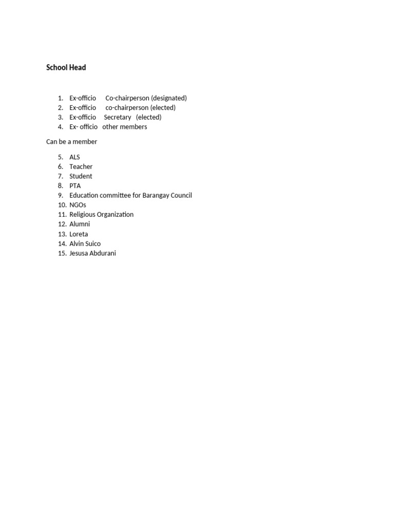 School Head Committee Members List | PDF