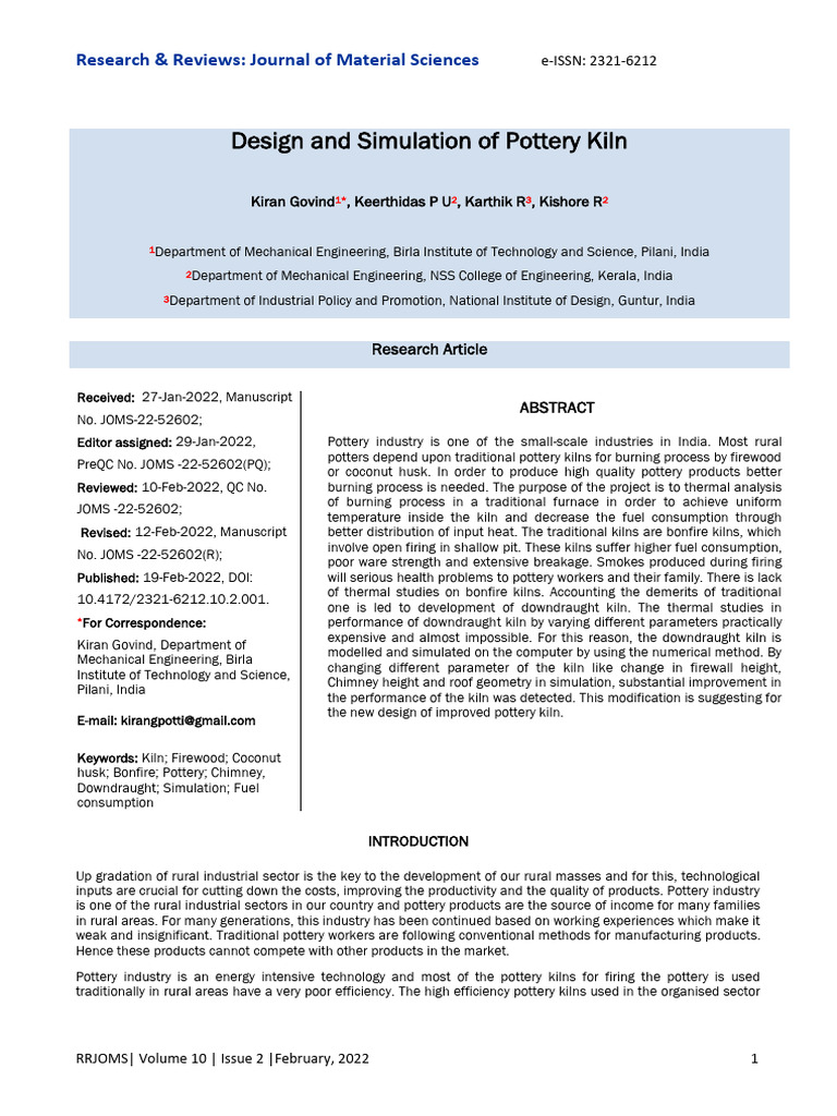 Pottery Kiln Design and Simulation Study | PDF | Thermal Conduction ...