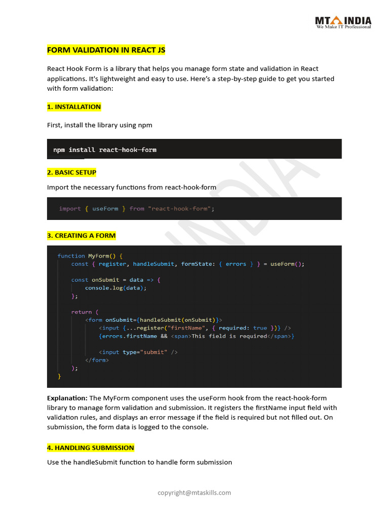 Form Validation with React Hook Form | PDF