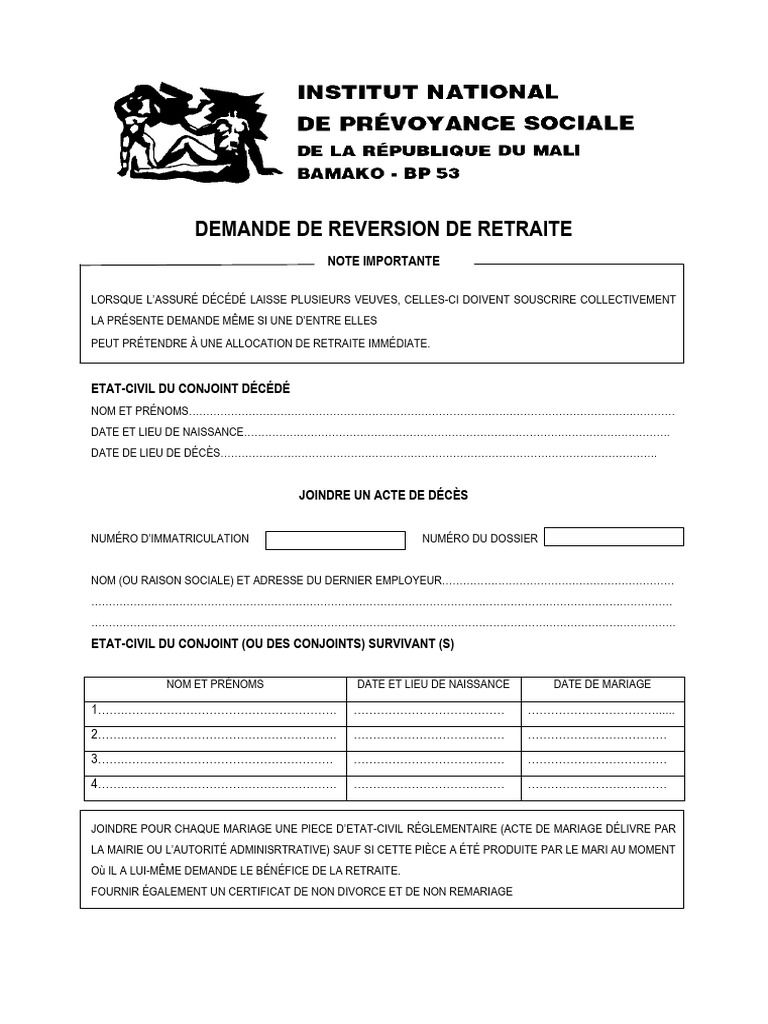 Demande de réversion de retraite veuves | PDF | Mariage | Institutions ...