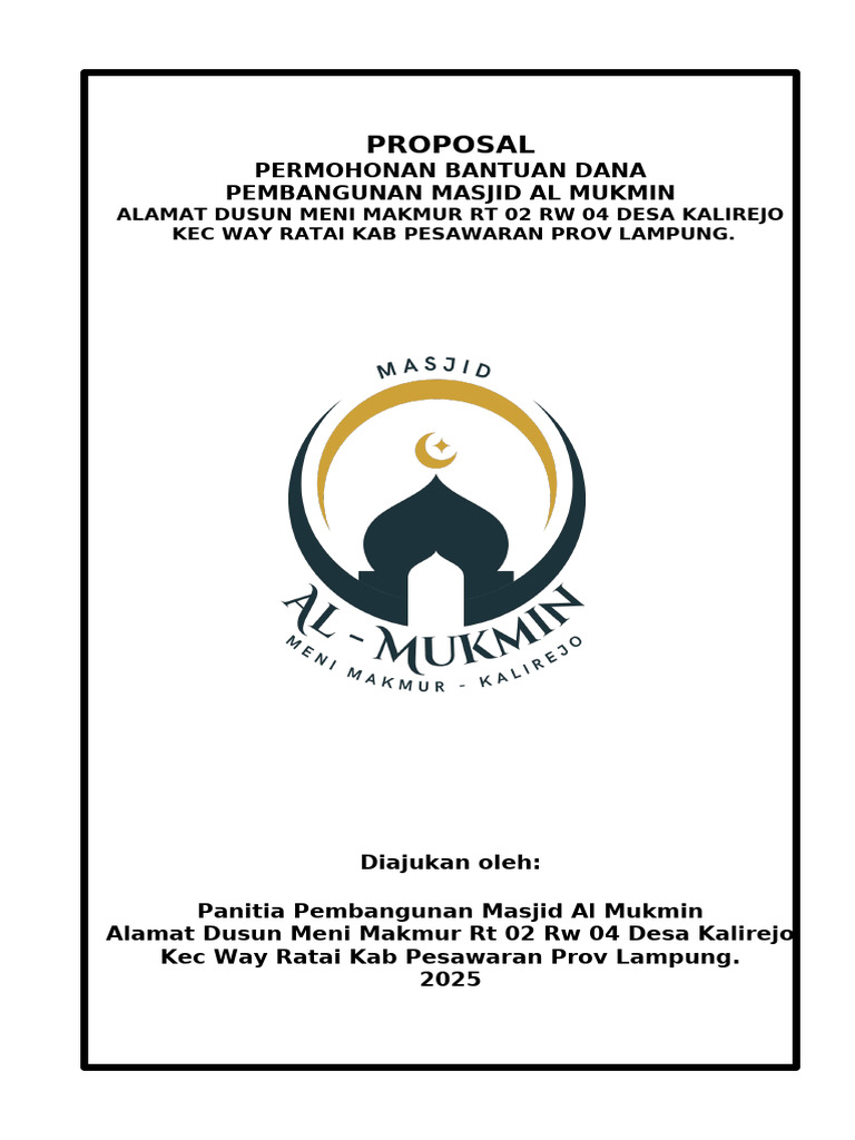 Permohonan Dana Pembangunan Masjid Al Mukmin | PDF