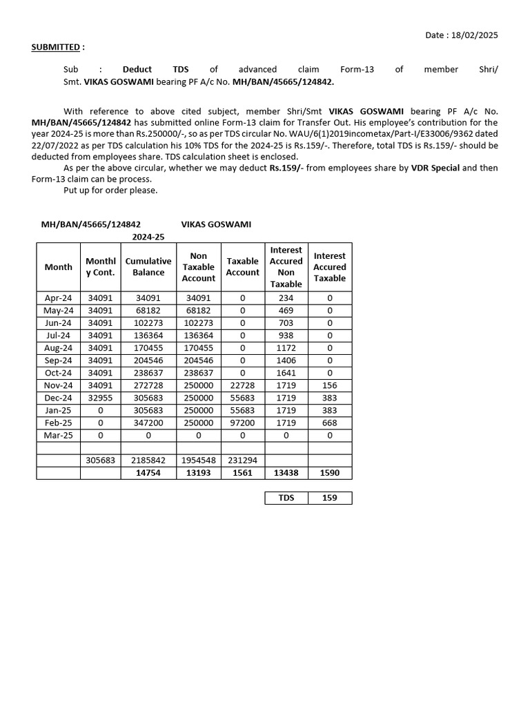 TDS Deduction for PF Transfer Claim | PDF | Demographic Economics ...