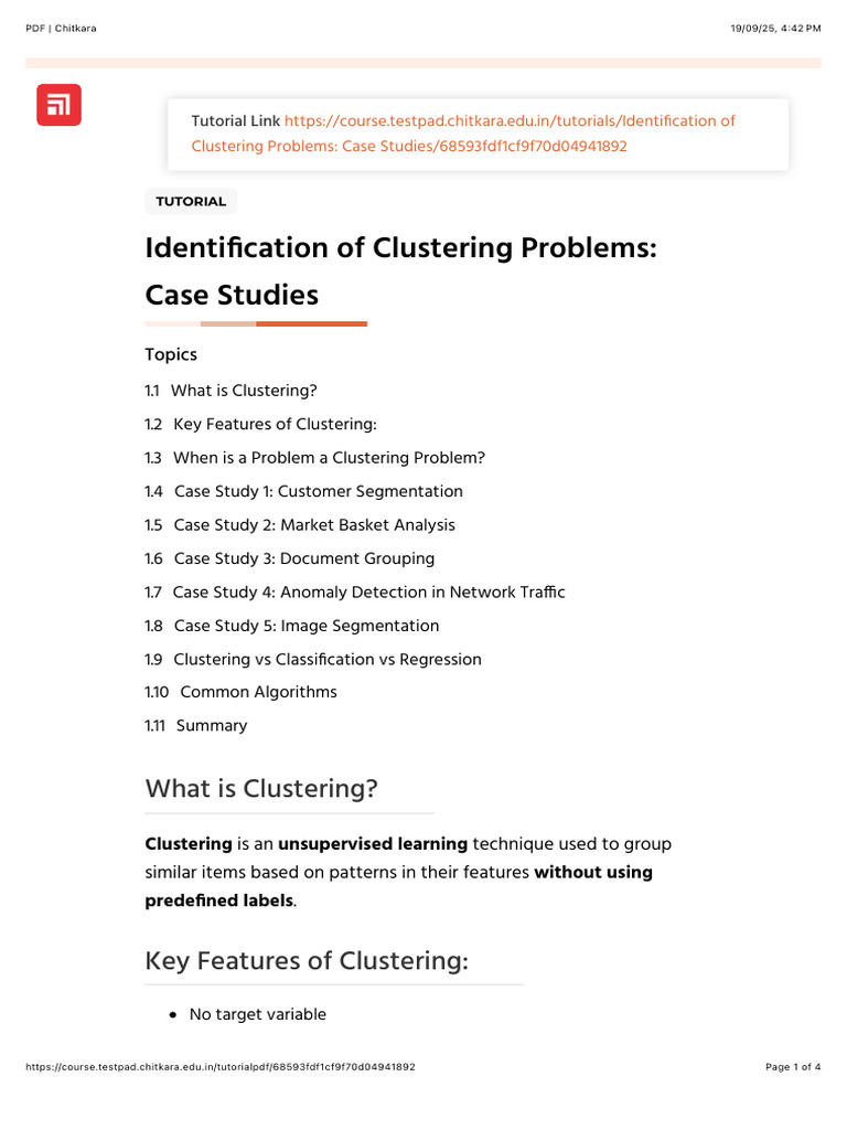 Clustering Problems: Case Studies Guide | PDF | Cluster Analysis ...
