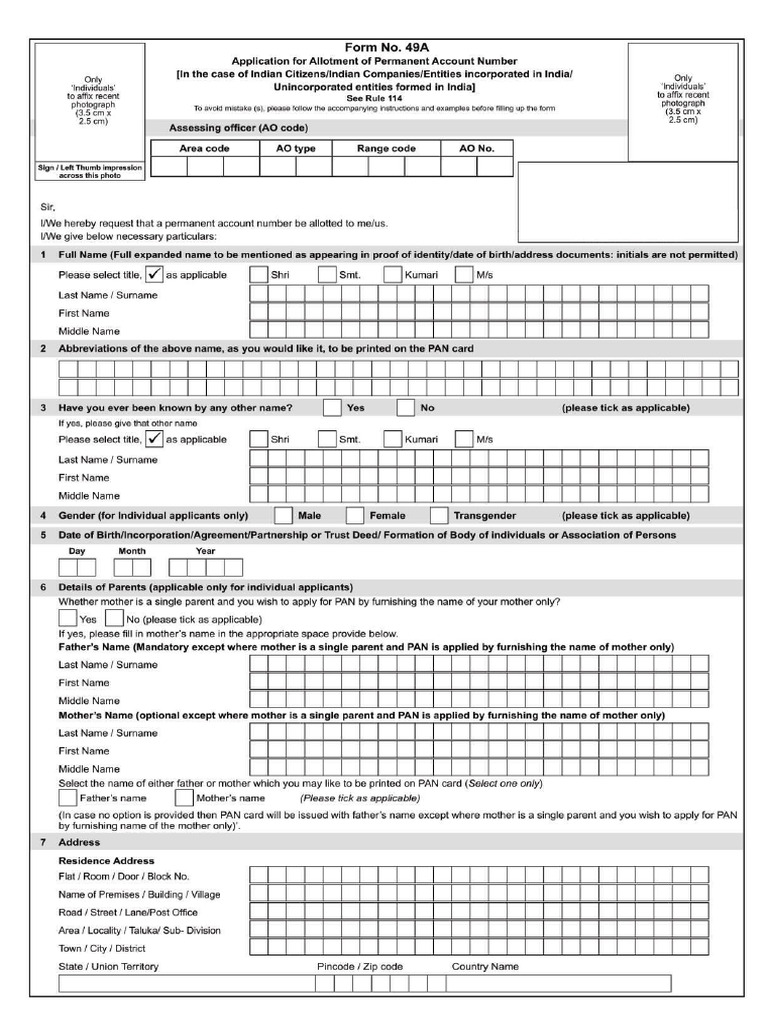 Pan Card Form & Correction Form | PDF