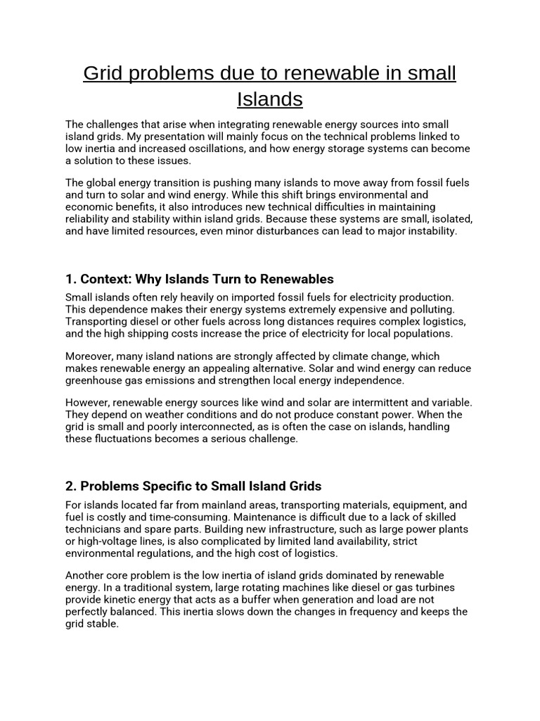 Renewable Energy Grid Challenges on Islands | PDF | Electrical Grid ...