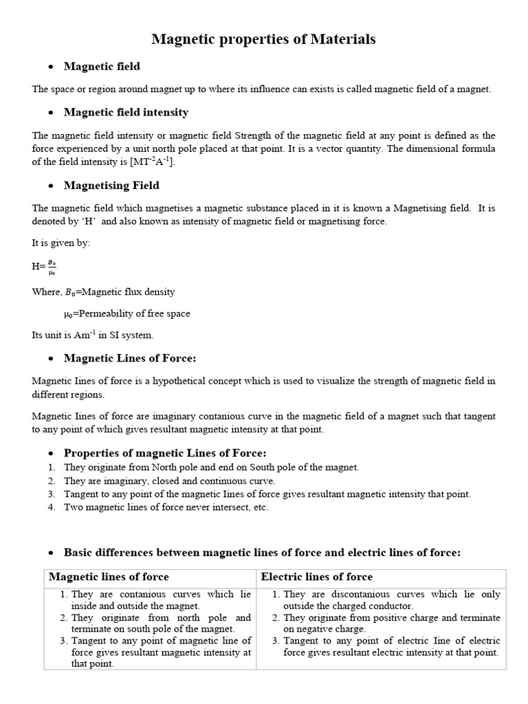 Magnetic Properties of Materials Explained | PDF | Magnetic Field ...