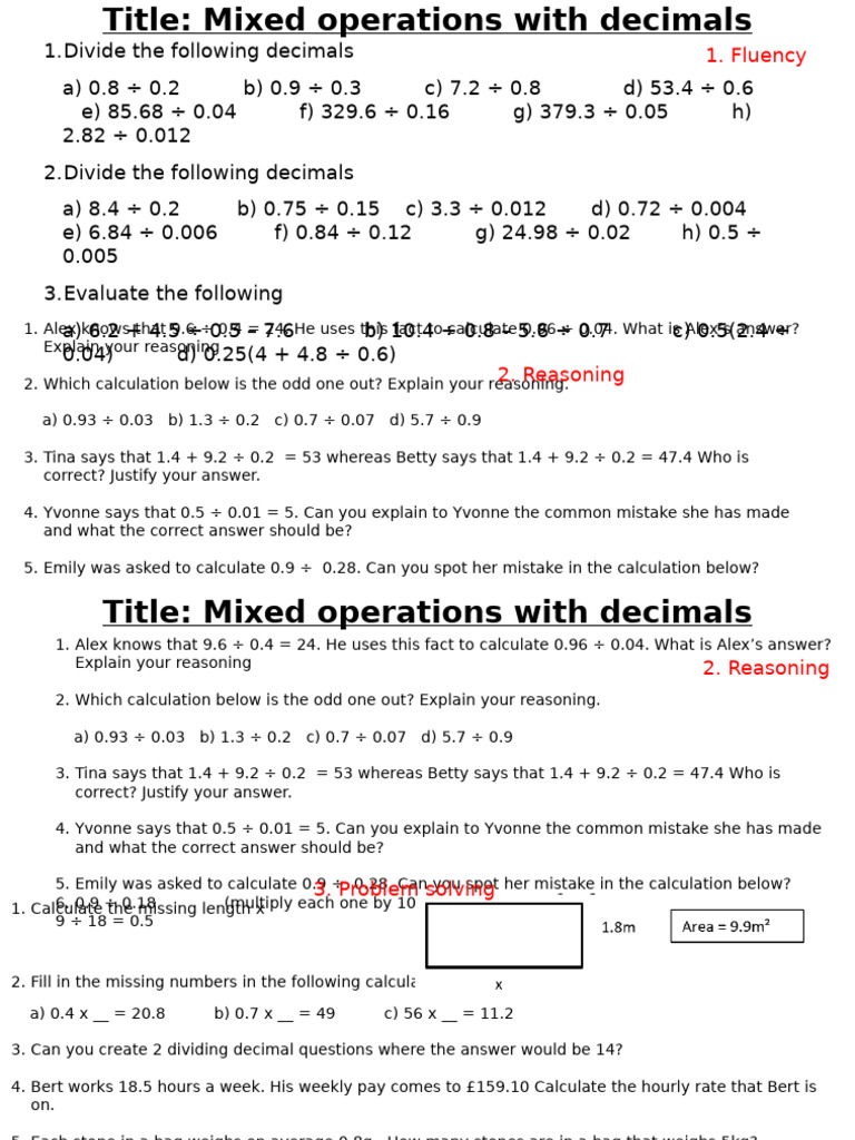 Decimal Division and Evaluation Exercises | PDF | Mathematics