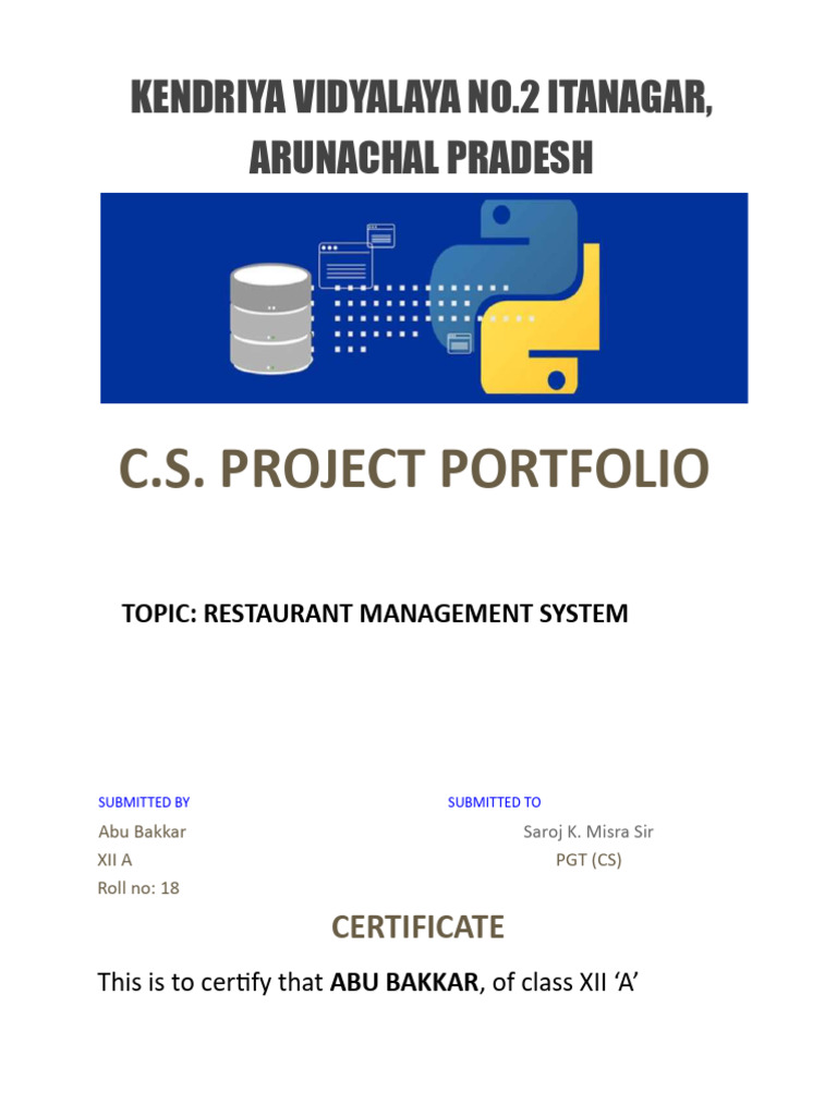 Restaurant Management System Project | PDF