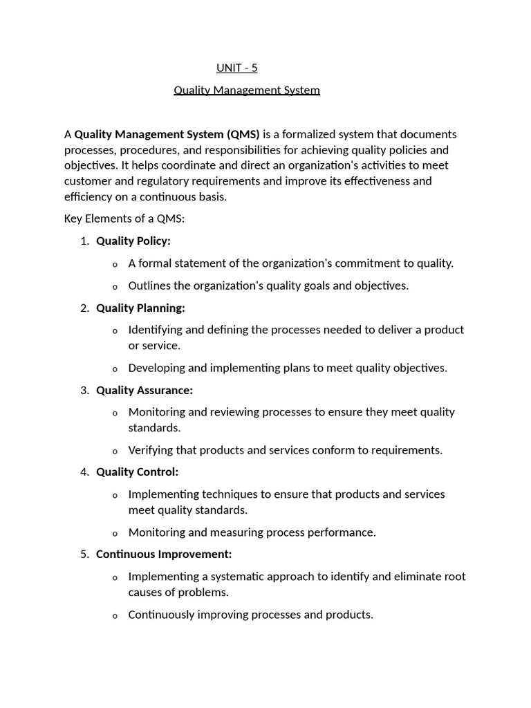 Quality Management System Overview | PDF | Audit | Quality Management ...