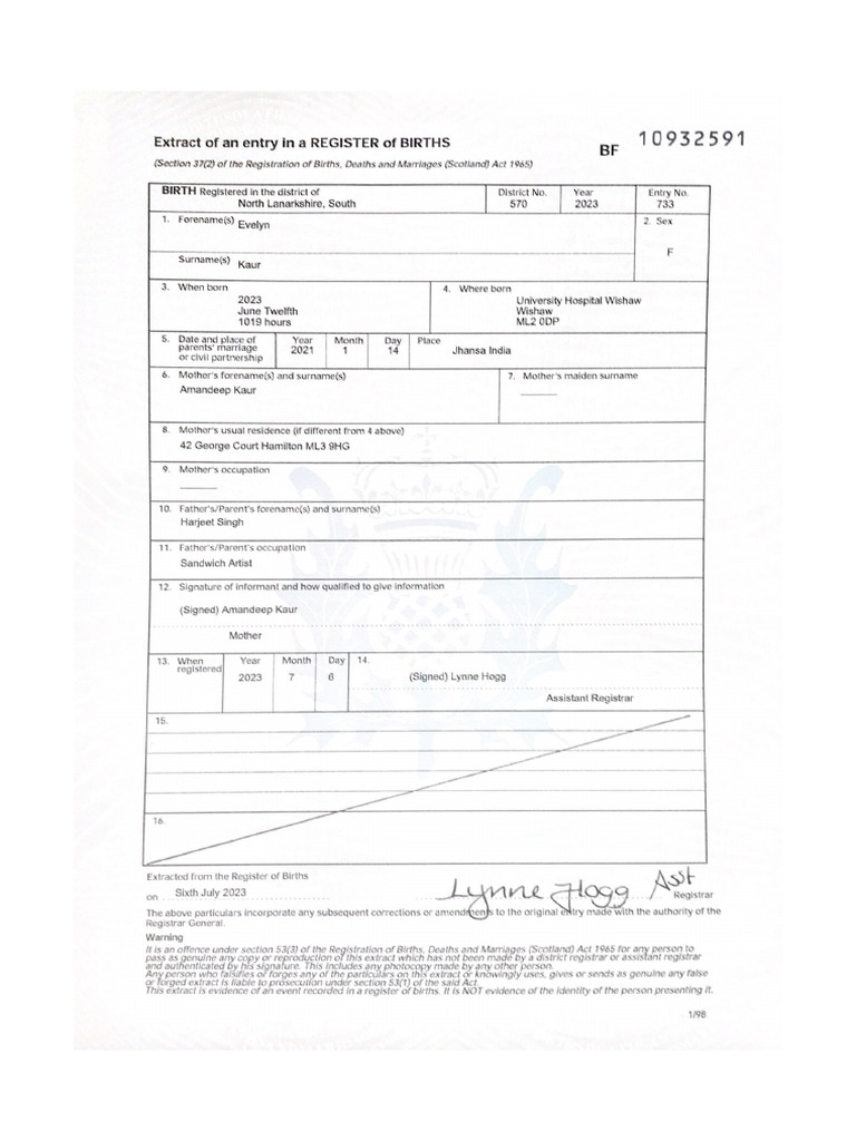 Grand Daughter Birth Registration | PDF