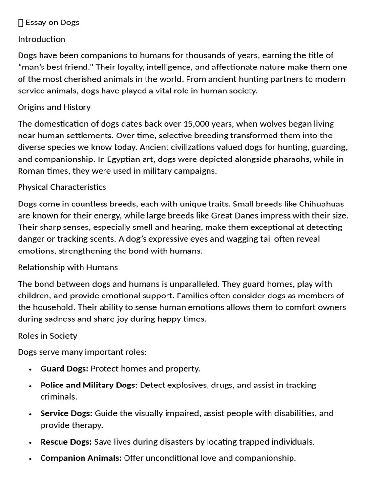 ? Essay on Dogs | PDF | Dogs | Human–Animal Interaction