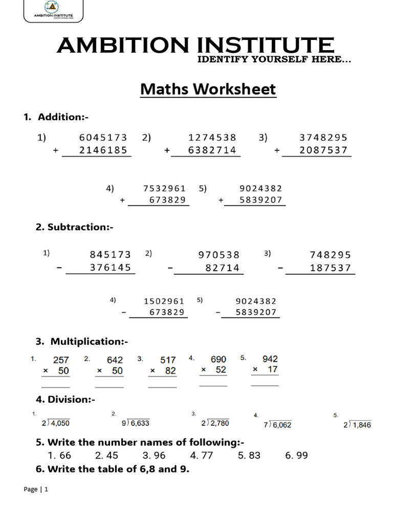 Maths Worksheet | PDF