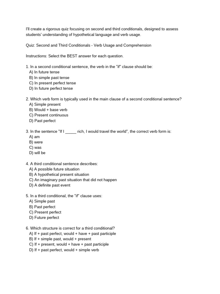 Second and Third Conditional Quiz | PDF | Grammatical Tense | Linguistics