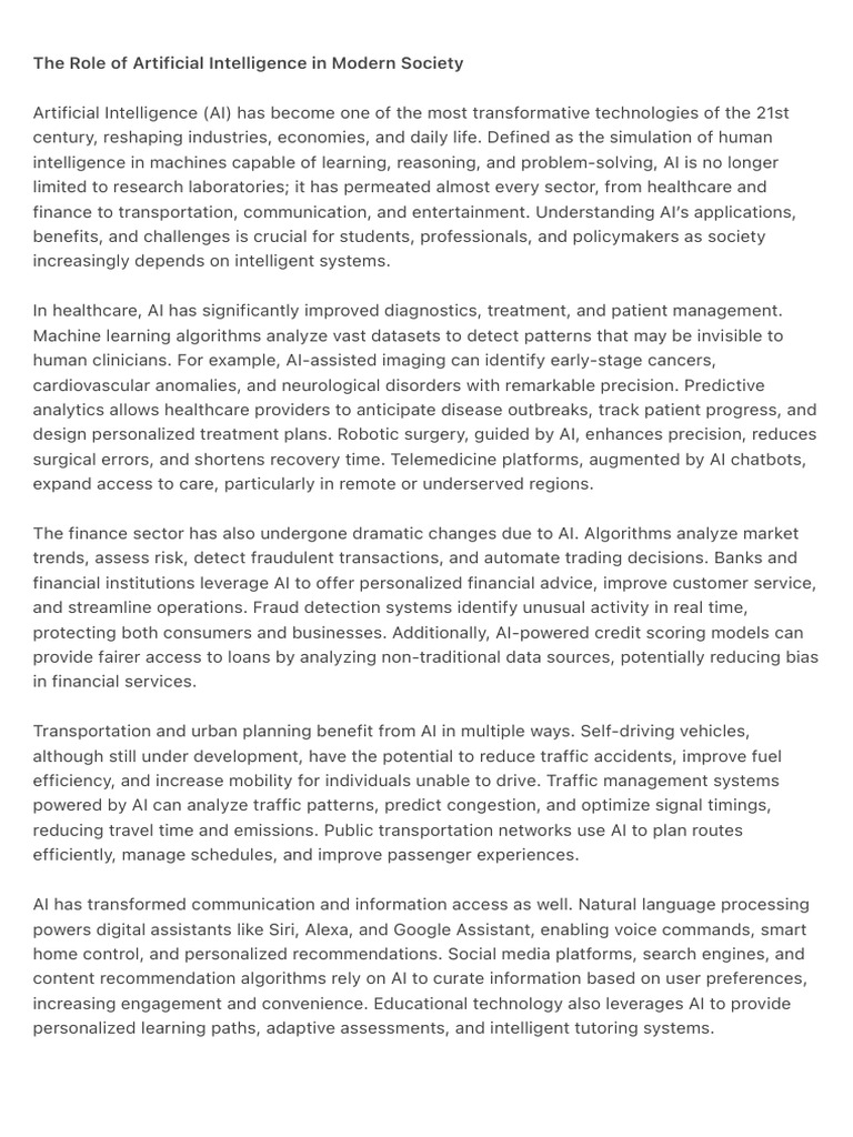 AI's Impact on Society Today | PDF | Artificial Intelligence ...