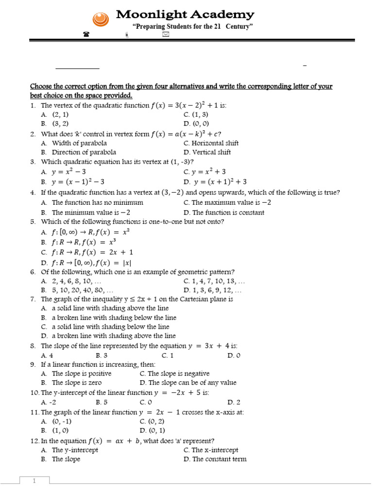 Grade 10 Mathematics Mid Exam | PDF | Elementary Mathematics ...