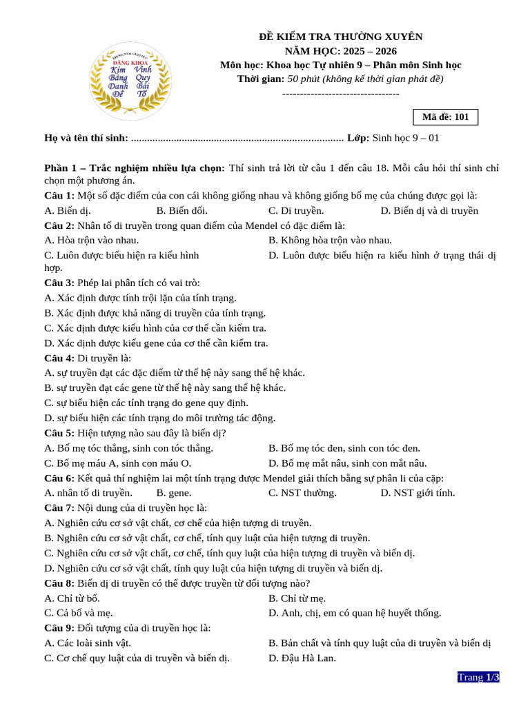 Đề ktra lần 1 | PDF