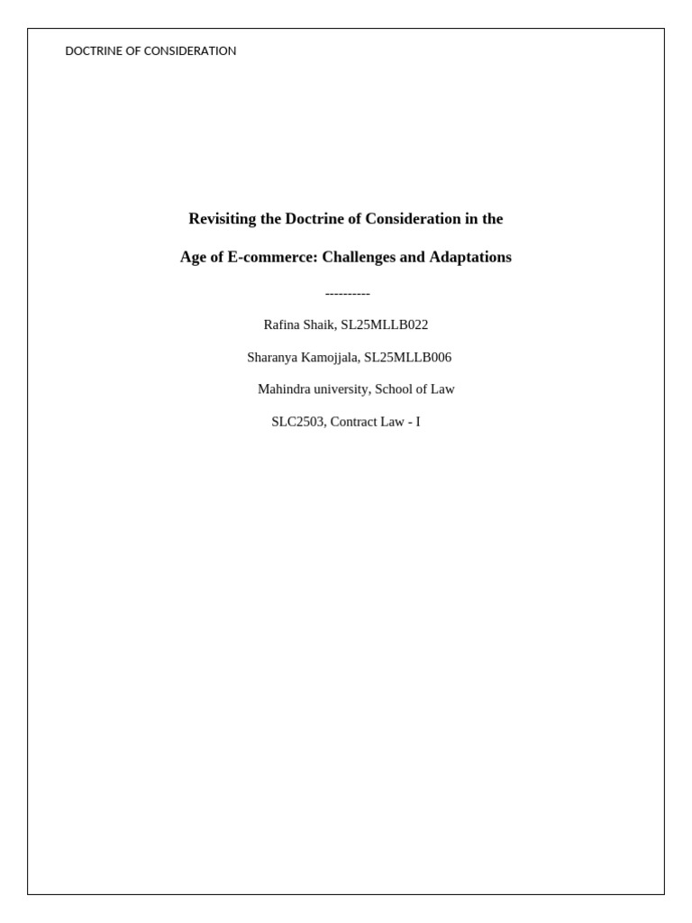 Contract Law Assignment - Revisiting Doctrine of Consideration in e ...