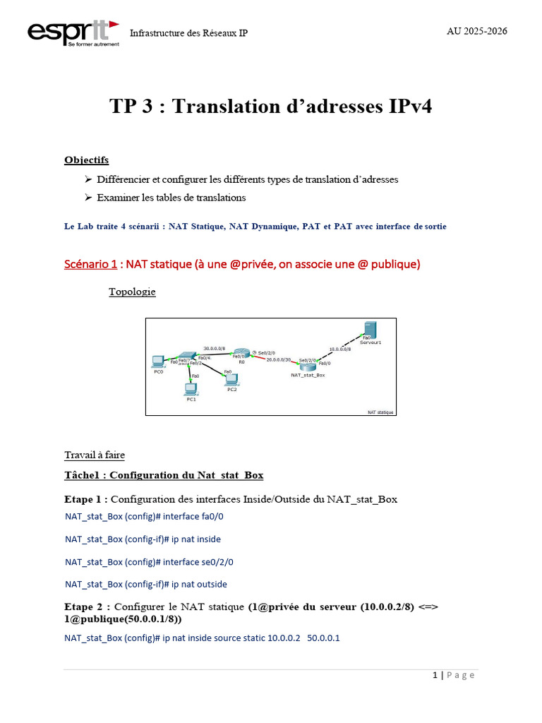 Configuration des Translations d'Adresses IPv4 | PDF | Adresse IP ...