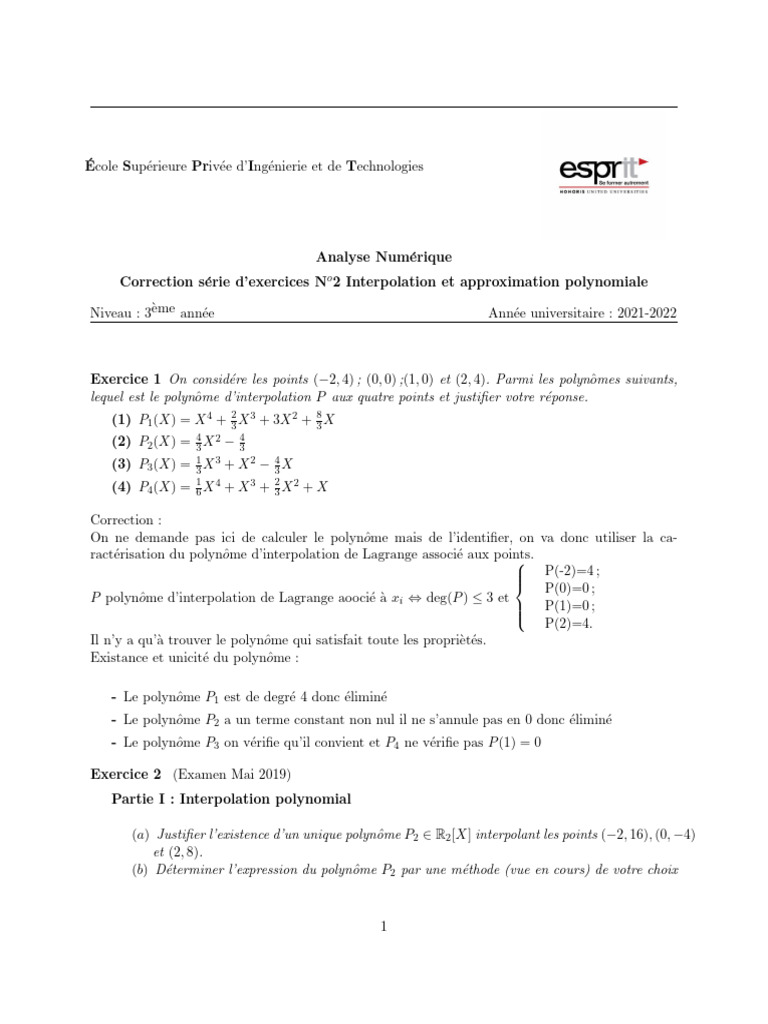 Correction Exercices Interpolation et Approximation | PDF | Polynôme ...