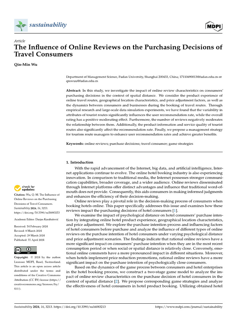 Impact of Online Reviews on Travel Purchases | PDF | Behavior | Pricing