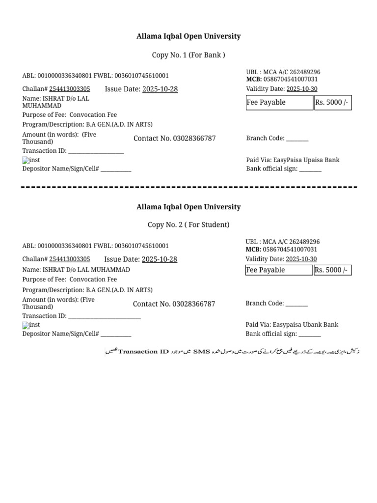 Convocation Fee Receipt for B.A. Program | PDF