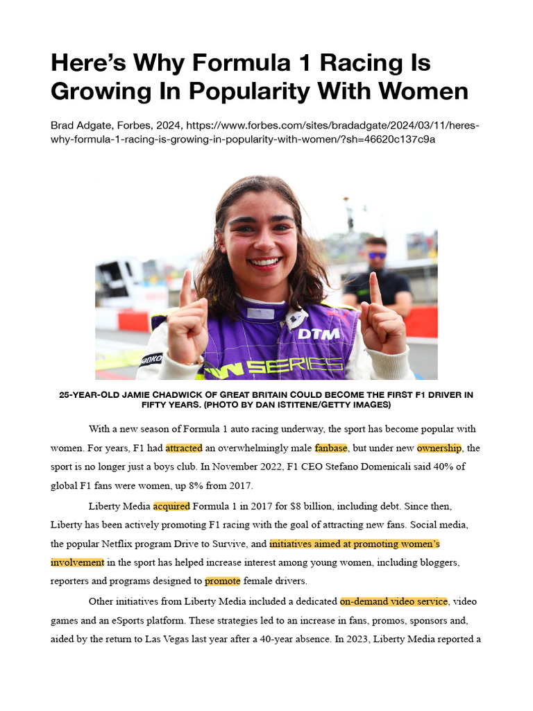 Here's Why Formula 1 Racing Is Growing in Popularity With Women | PDF ...