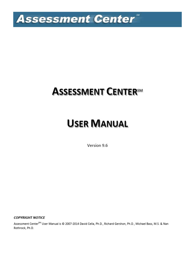 Assessment Center User Manual v9.6 | PDF | Password | Login