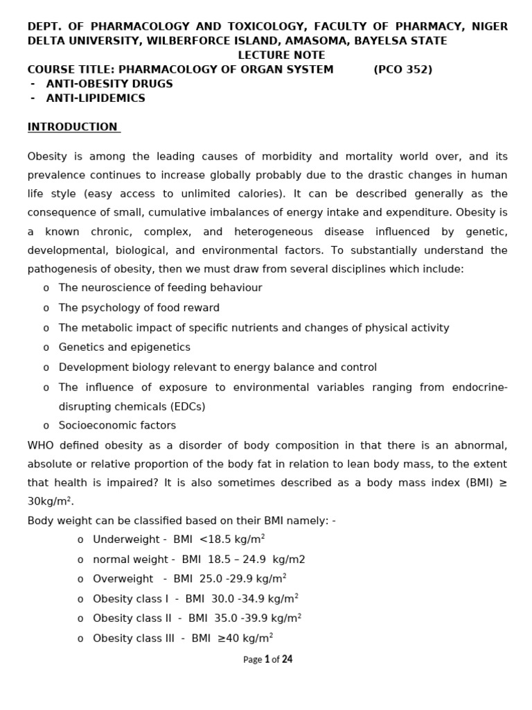 Pco 352 Lecture Note | PDF | Lipoprotein | Cholesterol
