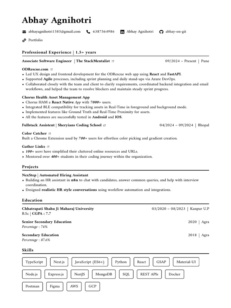 Abhay Agnihotri: Software Engineer Portfolio | PDF