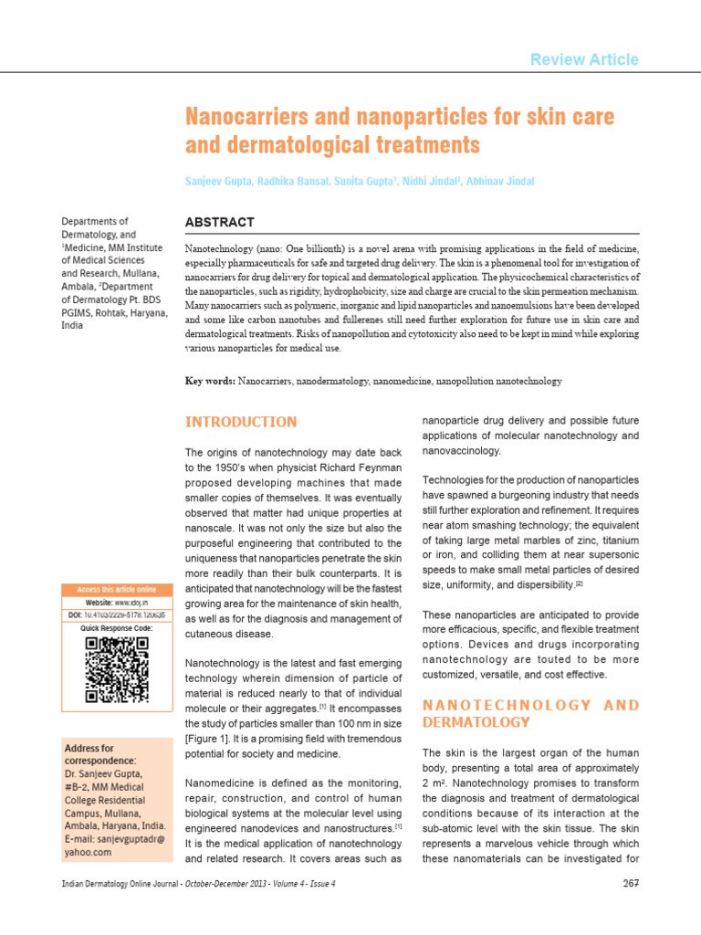 Nanocarriers and Nanoparticles for Skin Care and.2 | PDF | Nanomedicine ...