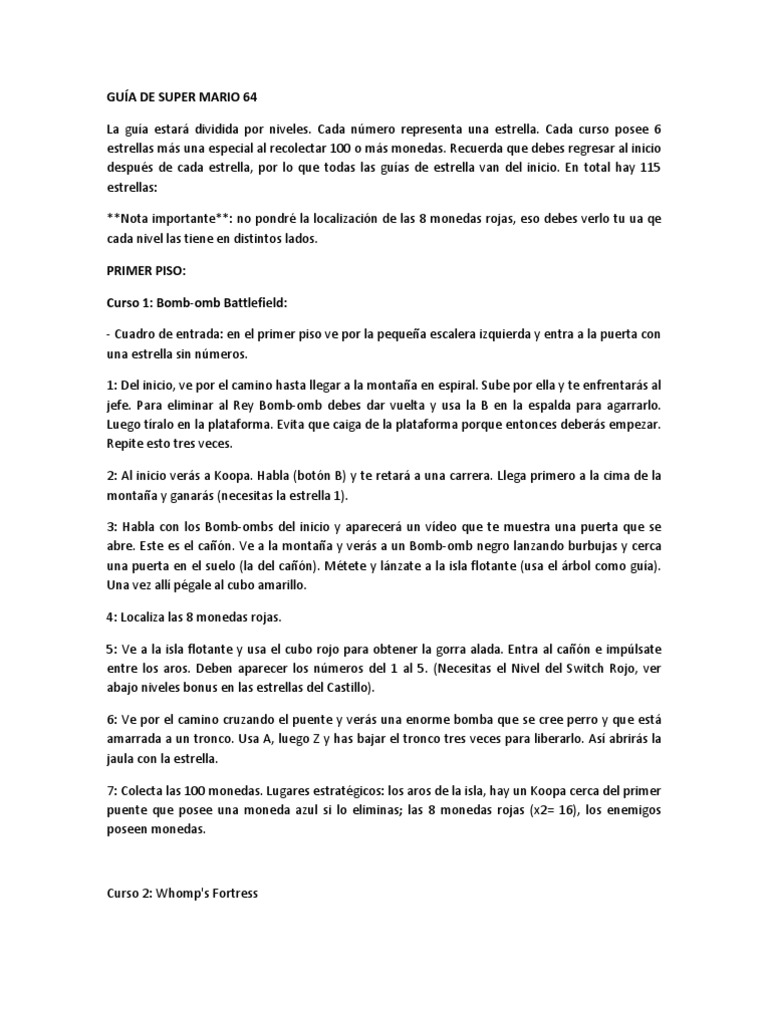 Guía de Estrellas en Super Mario 64 | PDF | Estrellas | Montañas