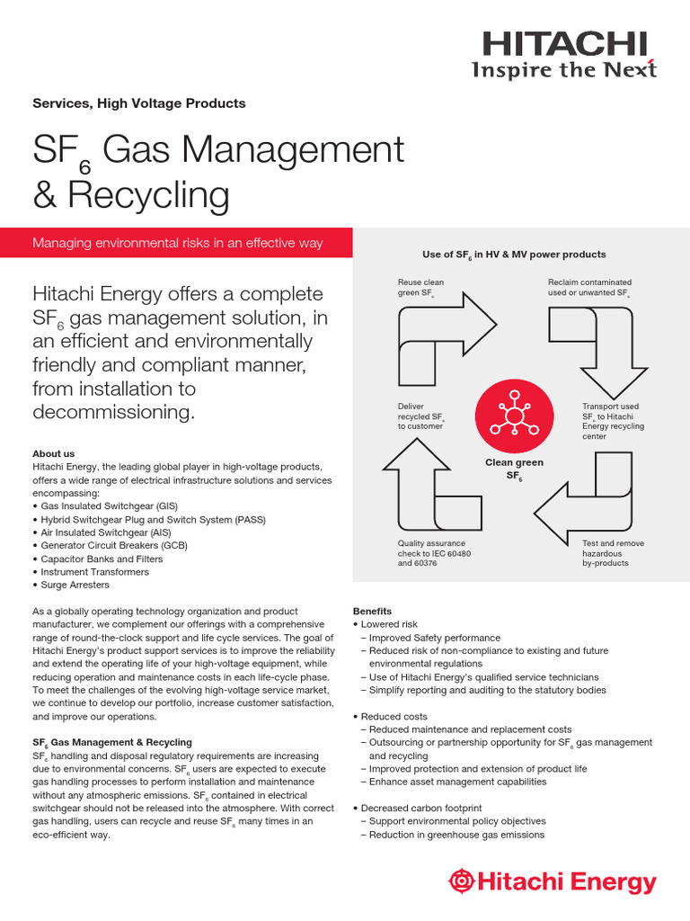 SF6 Gas Management Solutions by Hitachi | PDF | High Voltage | Recycling