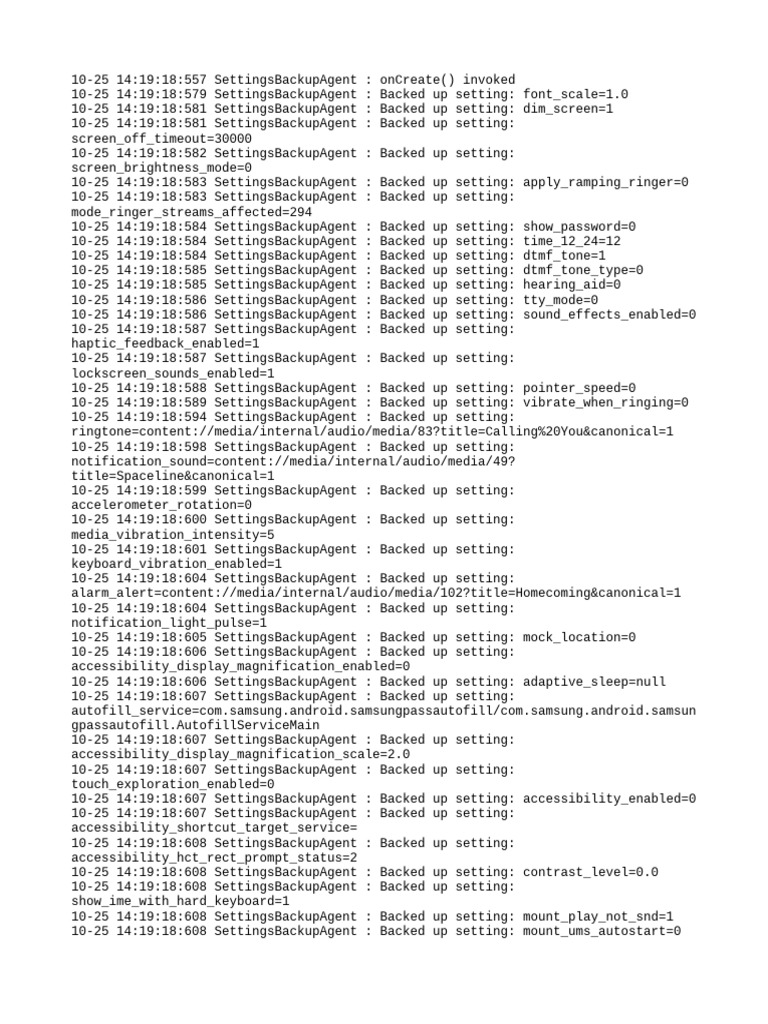 Android Settings Backup Log | PDF